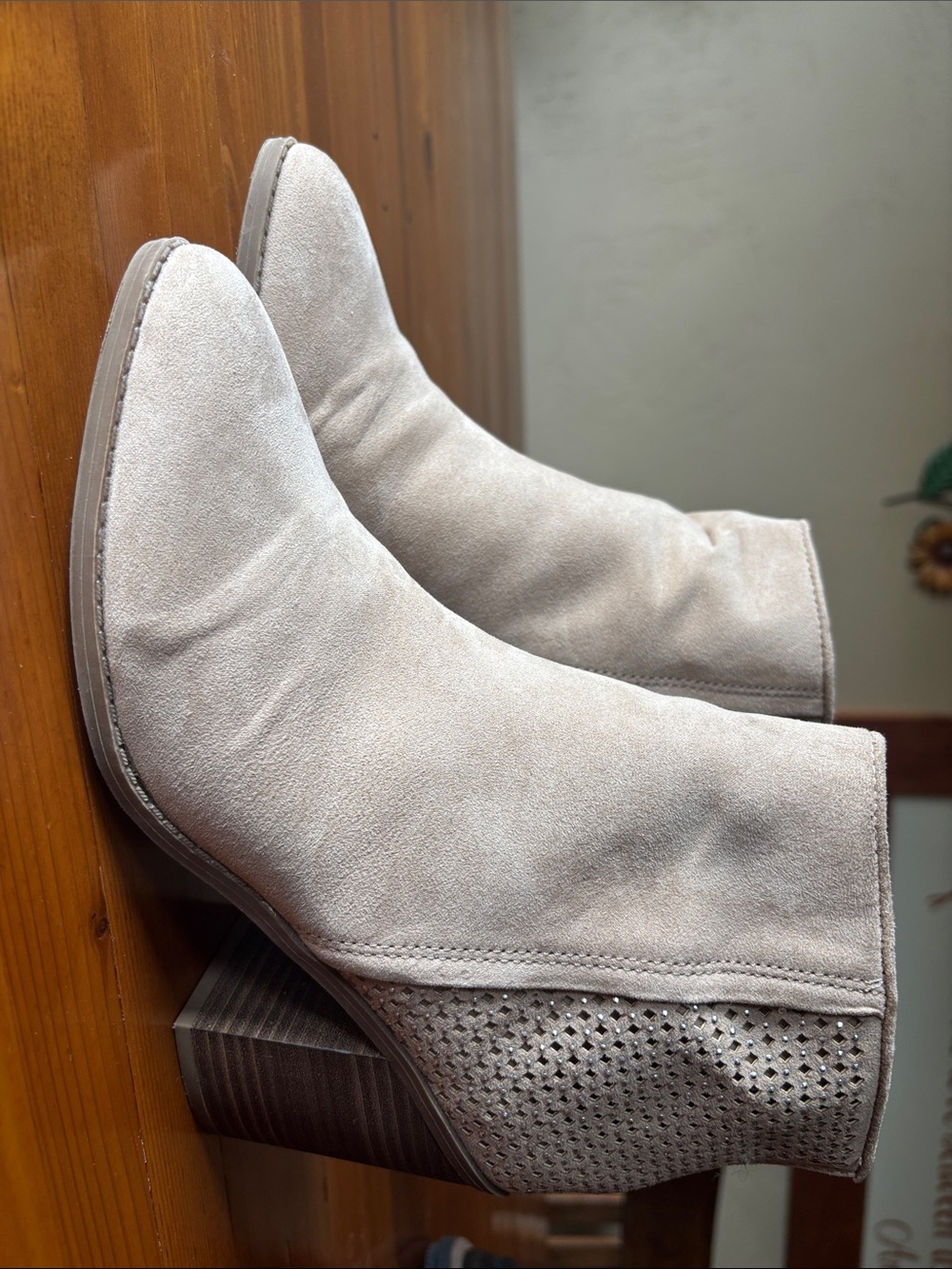 Cream Suede Perforated Ankle Booties